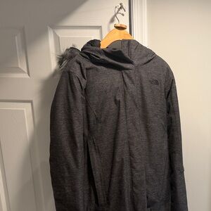 The North Face Women's Dark Gray Hooded Ski Jacket with Faux Fur Trim